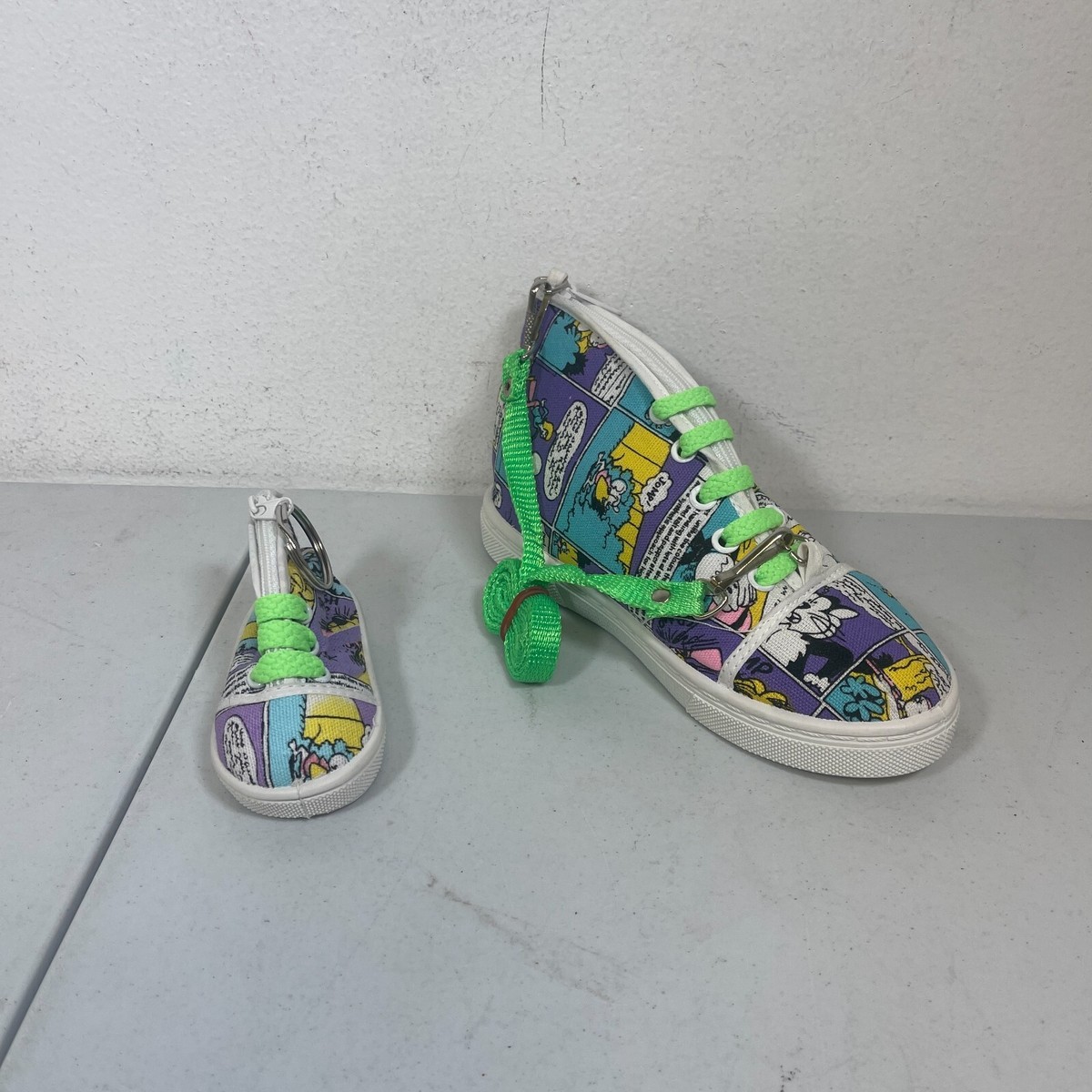 Vintage Pack Shoe Pouch Zipper Comic Purple Blue With Green Lace