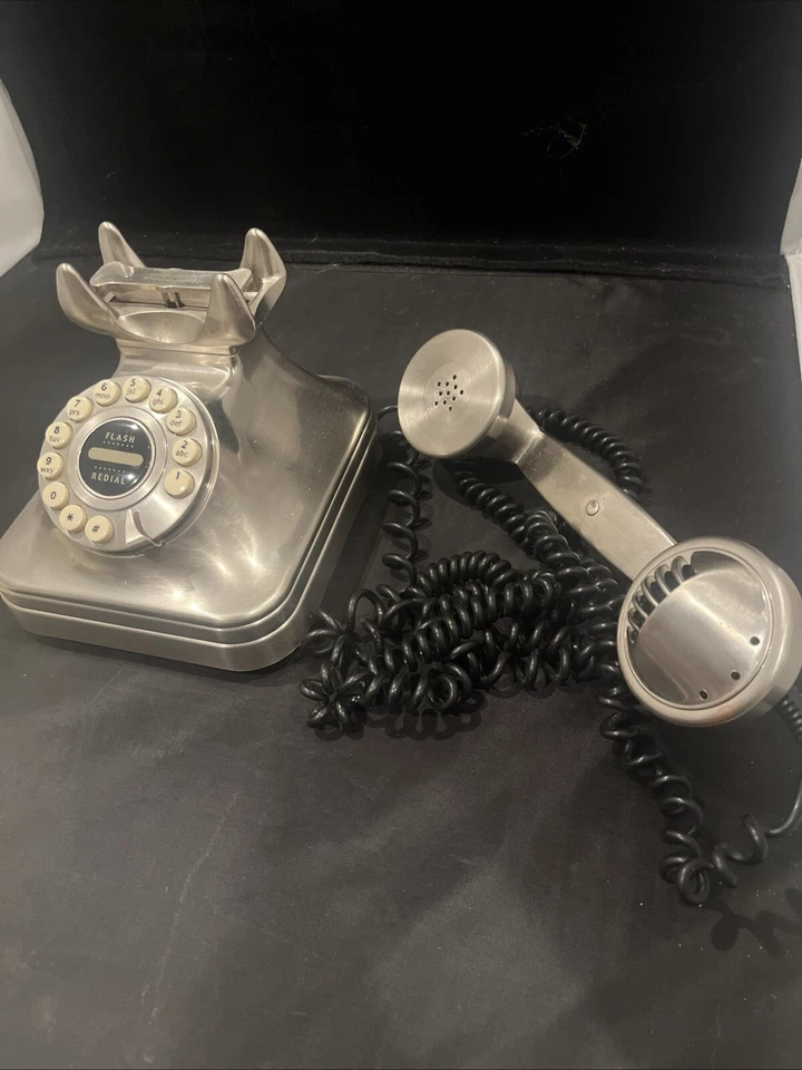 Teléfono POTTERY BARN Gran Teléfono Metal Cepillado Pulsador Etiqueta Original Foto 2 de 4