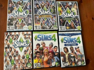 Lot of 6 The Sims PC Games: CITY LIVING, SUPERNATURAL, UNIVERSITY LIFE, AMBITION