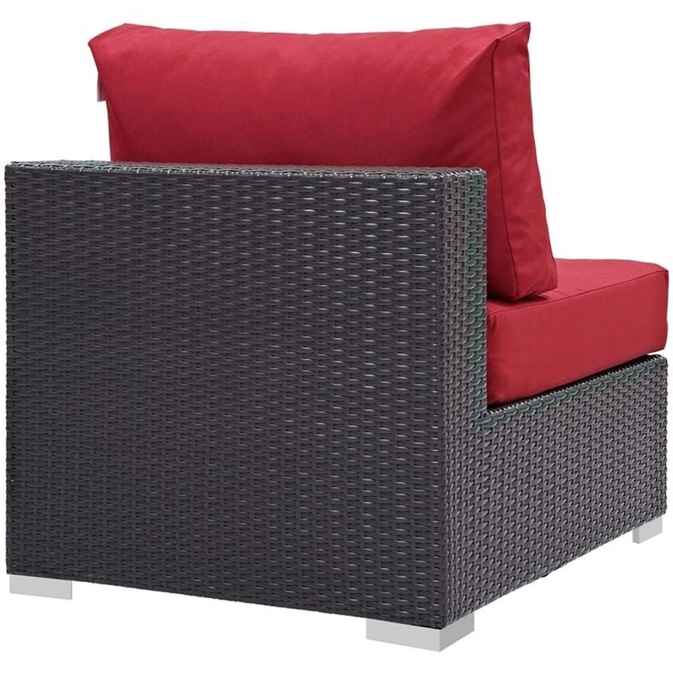 Silla sin brazos Modway Convene de aluminio y ratán para patio en espresso/rojo Foto 3 de 3