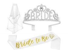 JETKONG 3 Pcs Bachelorette Party Decorations "BRIDE" Crown, Bride to Be Sash B33