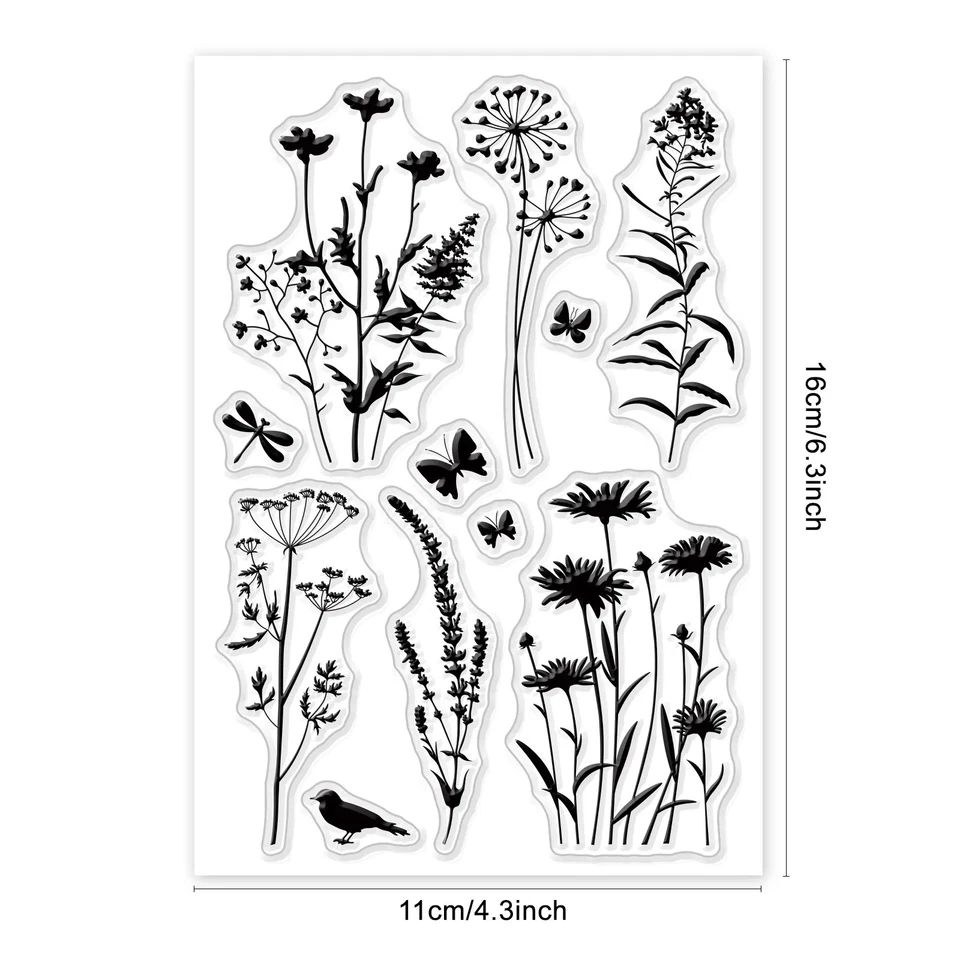 PLANT, FLOWER & BUTTERFLY Clear Stamps - Card Making Scrapbooking Paper Craft - image 2 of 2