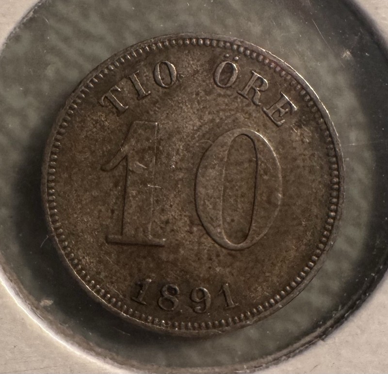 1891 Sweden 10 Öre Silver Coin - Oscar II - KM#755