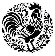 Really Great Stencils, Chicken Stencil 9B, 6x6", Rooster Folk Art Flowers Birds