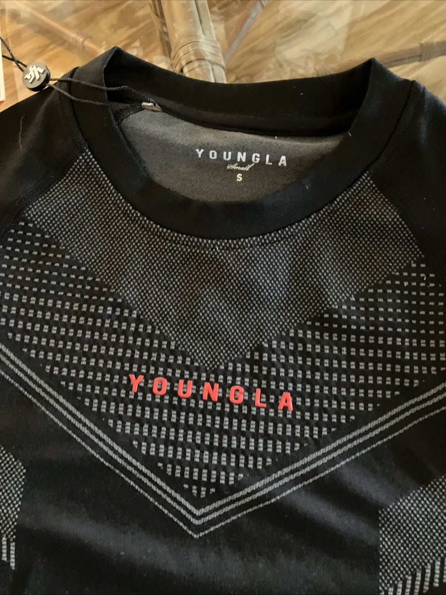 New YoungLA Mens 465 Superhero Compression Tee Black Gray Red