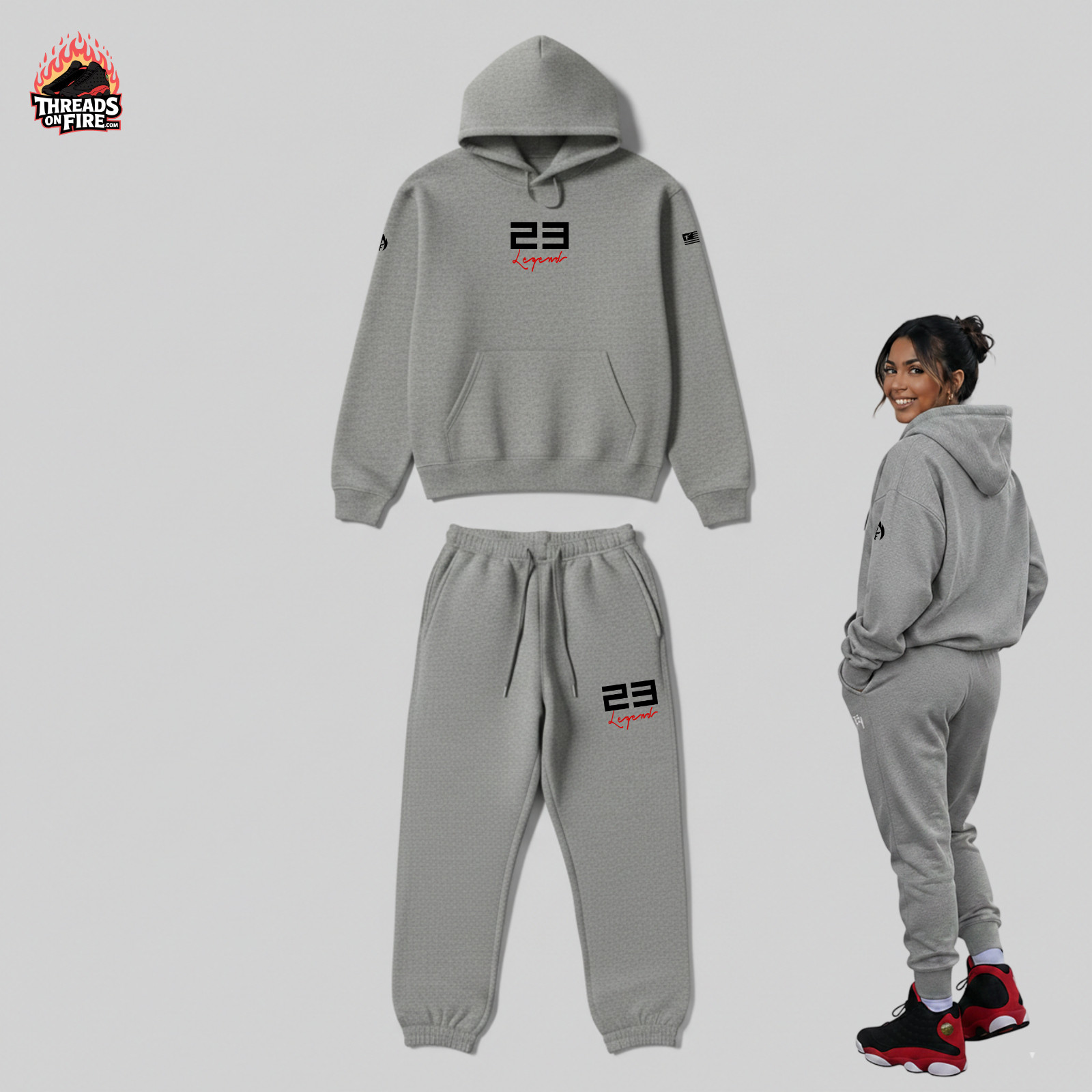 Sudadera gris para hombre con capucha joggers chándal a juego con Air Jordan 13 Bred