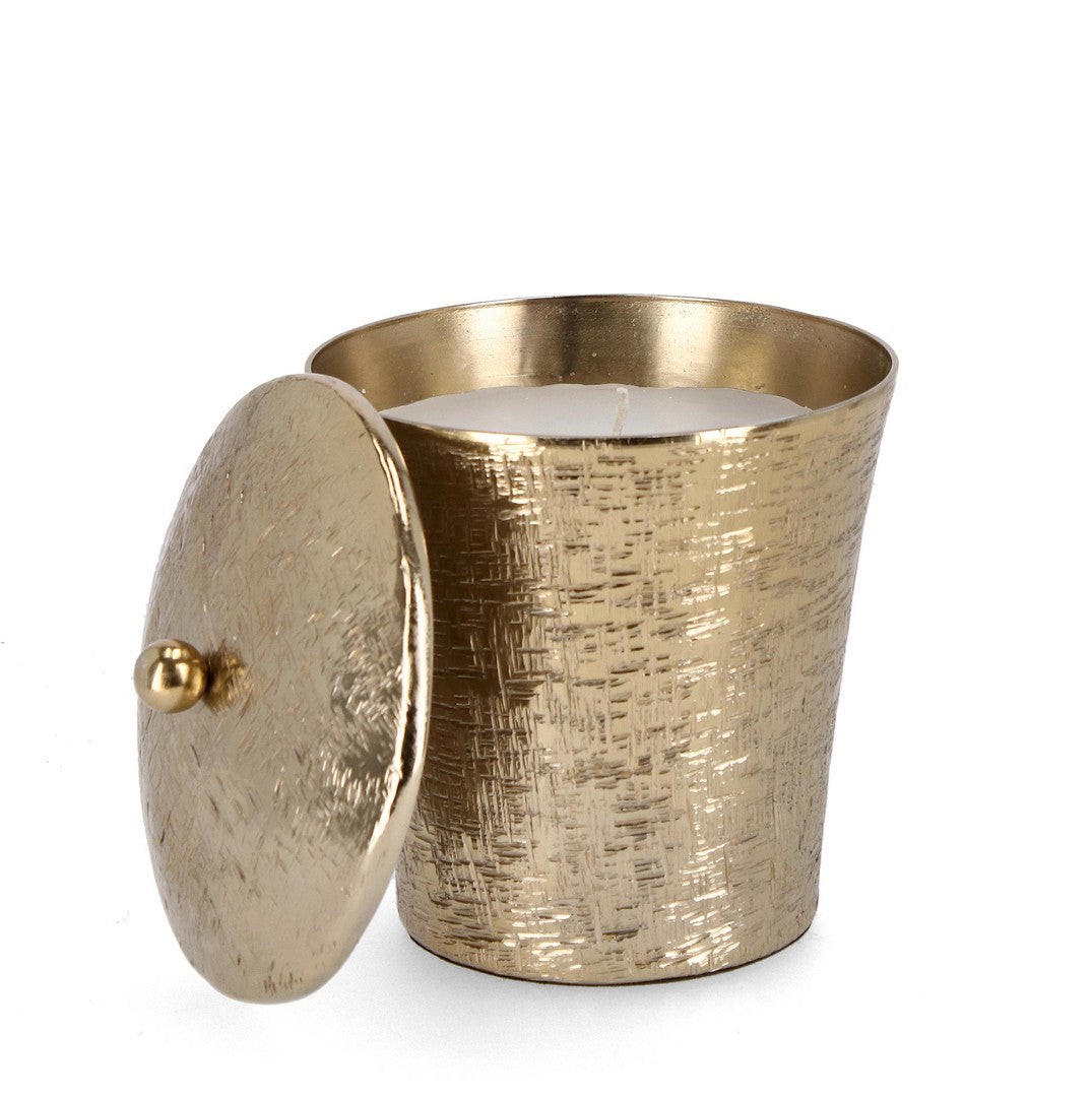 Candela Oro Bombata Ø15 cm Metallo con Coperchio - Stile Glamour