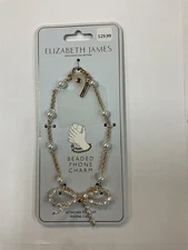 Elizabeth James Beaded Phone Charm for Phone Cases - Gold & Pearl Bow