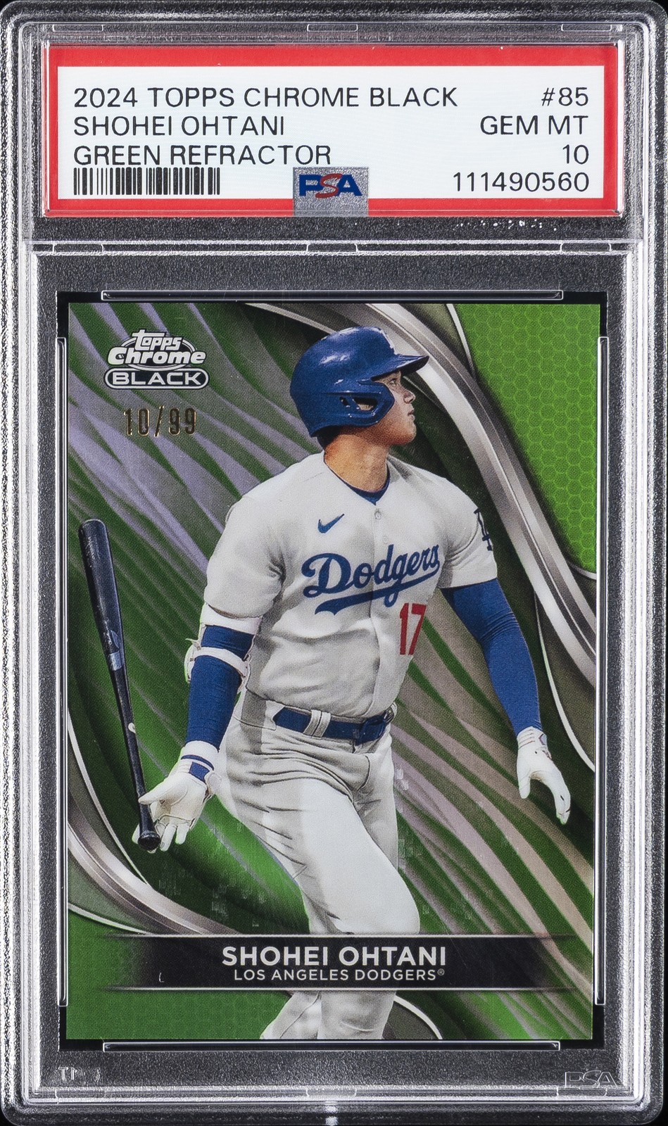2024 TOPPS CHROME BLACK GREEN REFRACTOR #85 SHOHEI OHTANI 10/99 PSA 10