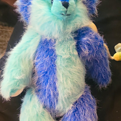 Blue & Light Blue Plush Teddy Bear Stuffed Animal, Black Eyes Very Rare. Joints