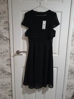 Boohoo Black Lace Top Chiffon Skater Dress BNWT Size 10 Little Black Dress