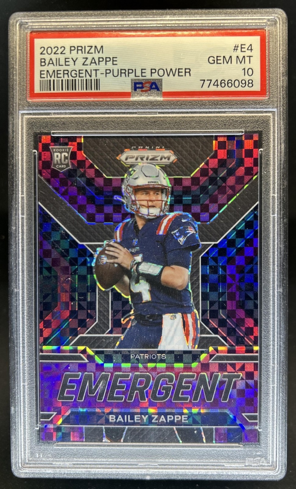 Bailey Zappe Panini Prizm Emergent #E4 Purple Power