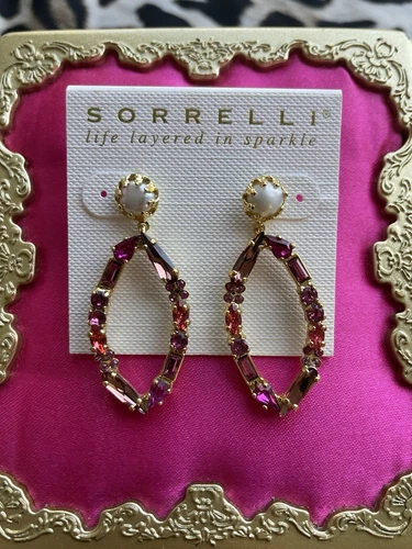 Sorrelli Remington Earrings Begonia Coral Fuchsia Pink Pearl G 8 VERY RARE