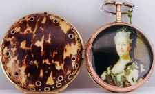 RARE c.1770 Verge Fusee Pair Case Pocket Watch   Empress Catherine II Portrait  