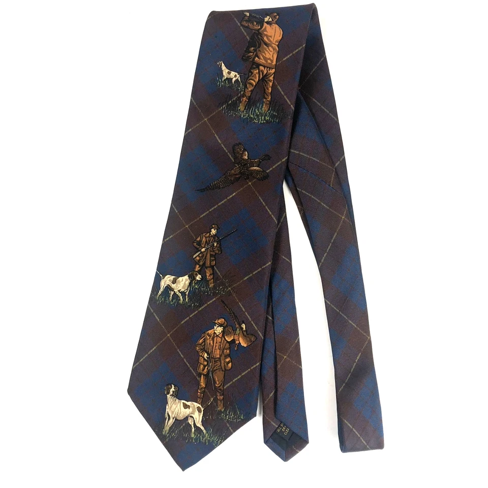 Corbata de seda vintage Alexander Julian colores deportivos faisán pájaro caza cuadros Foto 4 de 4