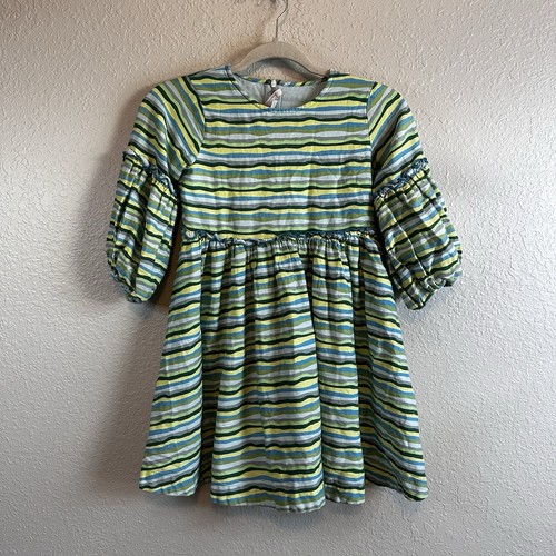 Briton Court Girls Dress Size 8Y Colorful Stripped Ruffle Lined A Line Summer