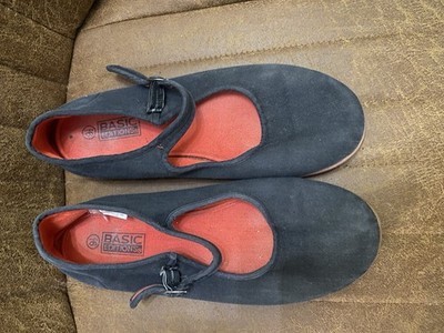 Basic Editions Black Red Canvas Mary Jane Flats Buckle Women's Size 9.5