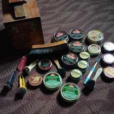Lot of Vintage Shoe Shine Kit Box Brushes Polishes Kiwi melatonin saddle soap
