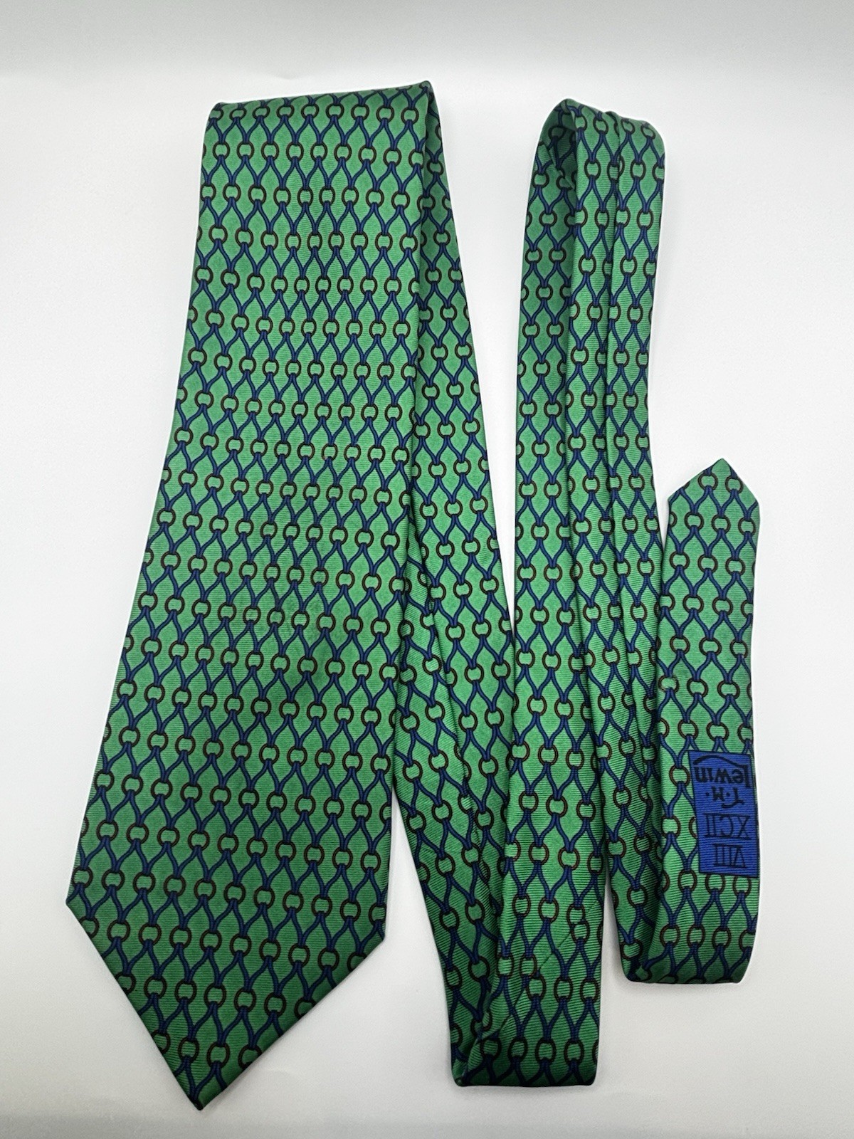 M Lewin & Sons London Silk Tie Green Blue Chain Link England 57 x 3.5 image 5