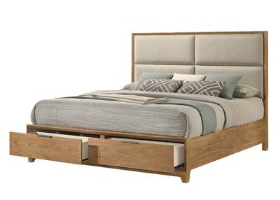 1pc King Storage Platform Bed Upholstered Ultra-plush Headboard Two Footboard