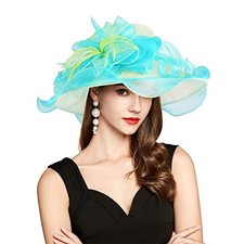 2026 Derby Hat, Classy Sun Hat for Women Ladies, Organza 4-5 D2867-green bule