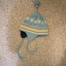 Vermont Originals 100 Wool Ear Flap Winter Hat Light Blue Fair Isle Handmade