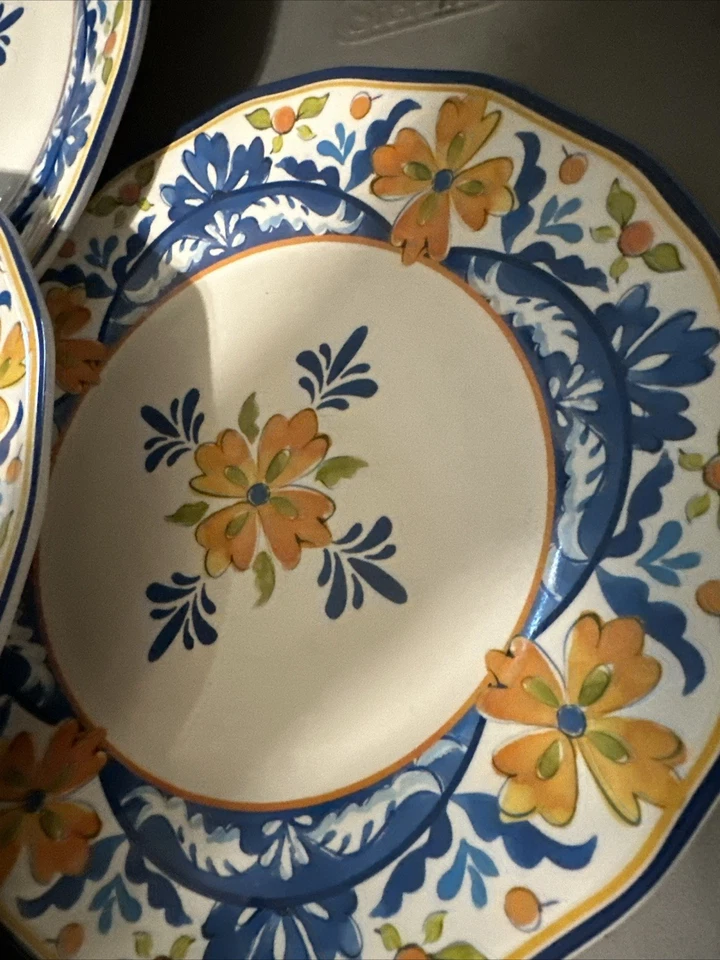 5件装Sur La桌碗蓝色白色花卉DW安全三聚氰胺谷物沙拉10英寸 — 第 4/4 张图片