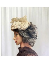 Vtg 1950s Whimsy Hat Halo Champagne Silk Rose Cocktail Hat Old Hollywood Veil