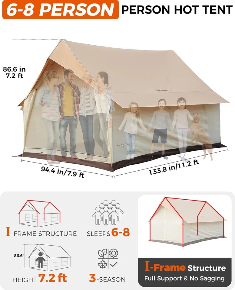 Tienda caliente resistente a la intemperie para 6-8 personas con gato de estufa - Amplio retiro de cabina familiar Foto 4 de 4