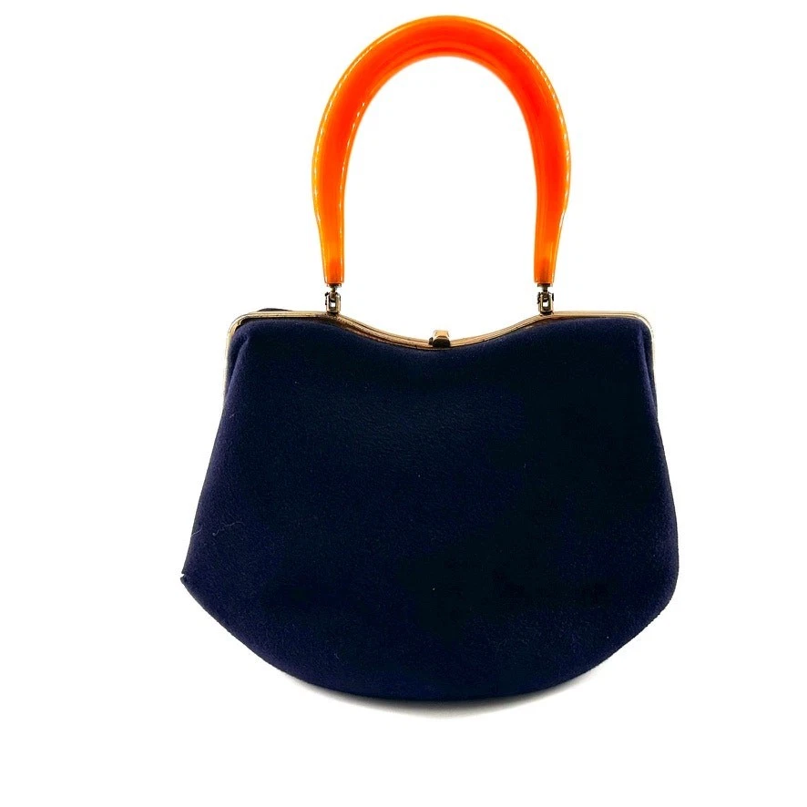 Cartera de lana negra Morris Moskowitz vintage marrón naranja mango lucite Foto 2 de 4