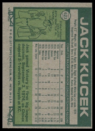 1977 Topps #623 Jack Kucek MINT Chicago White Sox - Picture 2 of 2