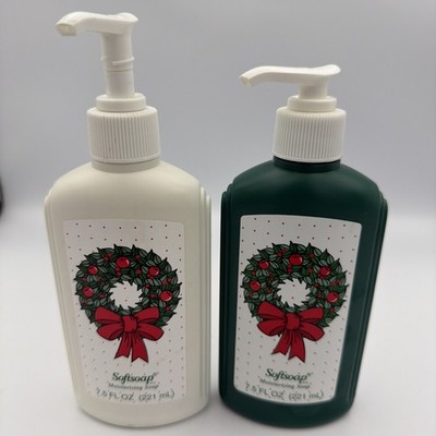 VTG 1990s Softsoap Liquid Hand Soap Green White Bottles Wreath Christmas READ