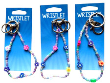 Multicolor Beaded Flower Wristlet Keychains - Key Holders - 3 Pieces
