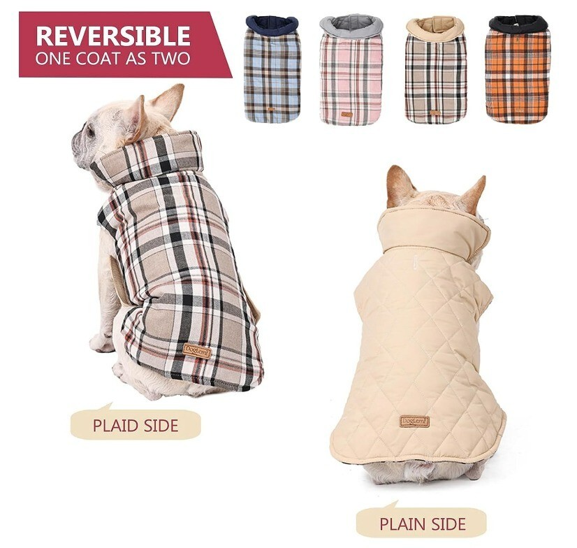 DOGLEMI Warm Dog Coat Reversible Jacket Waterproof Dog Winter Coat