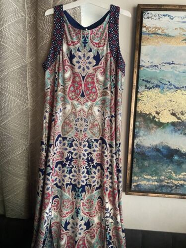 CHICOS Maxi Dress Women Size 2 L Floral Multicolor Sleeveless Stretch Open