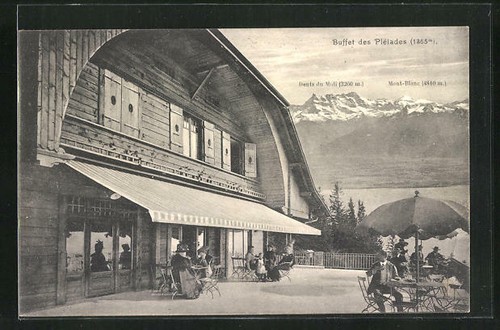 AK Blonay, Restaurant Buffet des Pléiades, in der Ferne der Mont-Blanc 1913