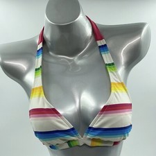 Tommy Hilfiger Womens Bikini Swimsuit Size Medium White Colorful Striped Halter
