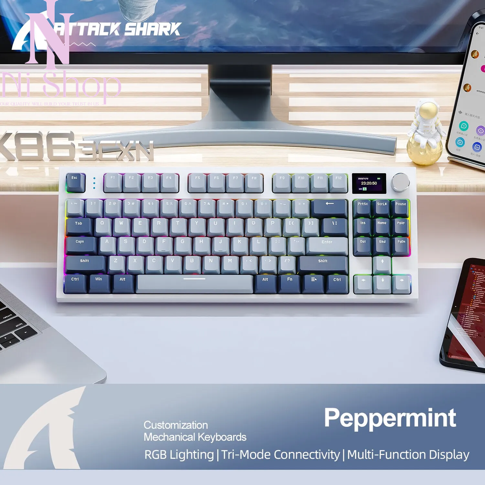 86% Compact Wireless Mechanical Keyboard with Hot-Swappable Switches, OLED Display, and Volume Rotary Knob for Ultimate Customization
