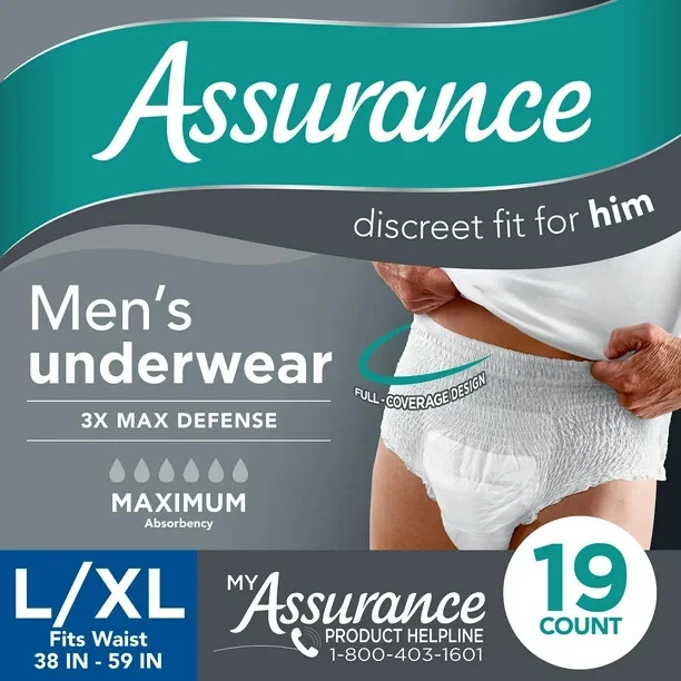 Assurance Men's Incontinence Underwear, L/XL, Maximum Absorbency (36 Count)