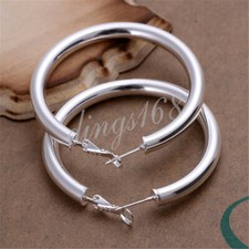 Genuine 925 Sterling Silver LightWeight 5mm Thick 50mm/2 inch Tube Hoop Earrings