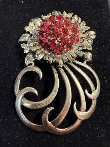 PENNINO Sterling Silber Rosa & Kristall Strass Art Deco Sunburst Floral Pin - Bild 3 von 8