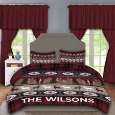 Personalized Rustic Forest and Reindeer Bedding Set, Christmas Duvet Cover Set