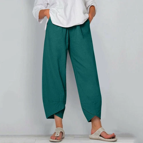New Womens Ladies Cotton Linen Loose Baggy Casual Harem Pants Trousers Plus Size - Picture 21 of 35