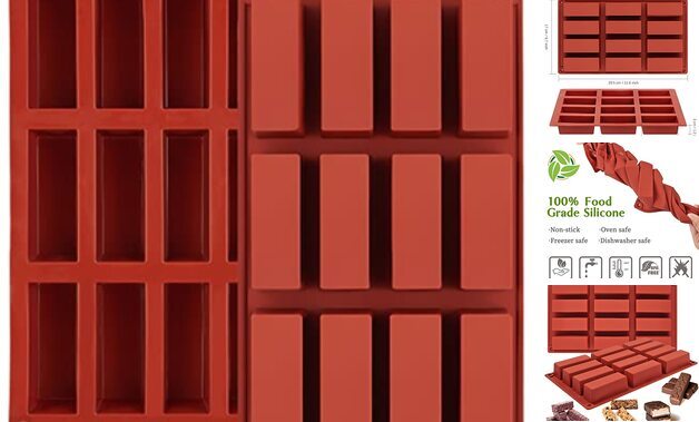 2 Pack Granola Bar Molds - 12 Cavity Rectangle Silicone Molds For Baking & Energy Bars