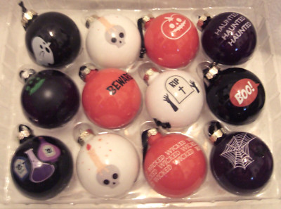 NIB Willow & Riley Set of 12 Glass Halloween Round Ornaments