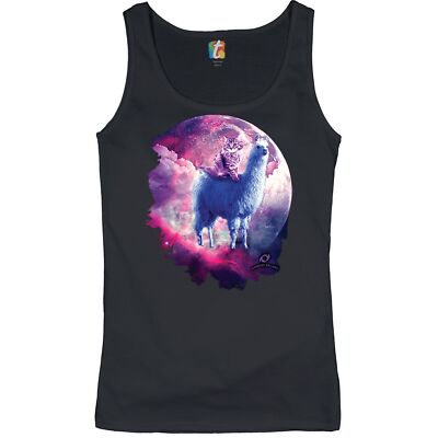 Cat Riding a Llama in Space Women's Tank Top Weird Galaxy Moon Creative