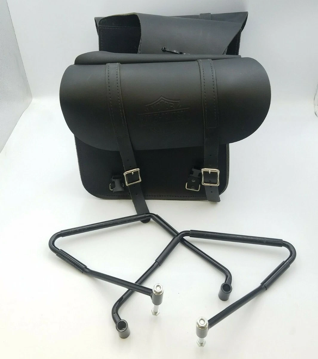 Harley Davidson Saddle Bag Set Pair Black Leather Buckle Clip Plastic Back  Used | eBay