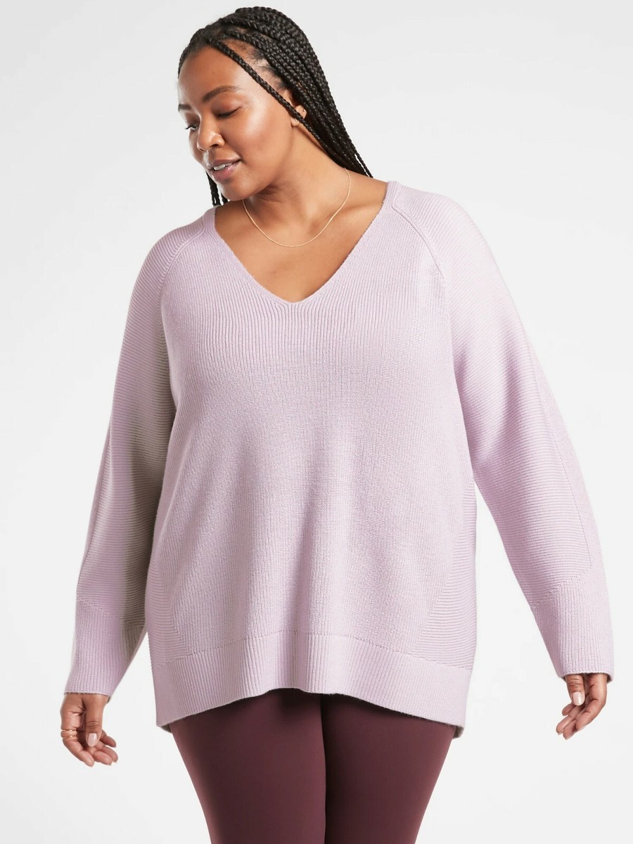 NWT Athleta Hanover Merino V-Neck Sweater, Shasta Purple SIZE L #159164  O1211H | eBay