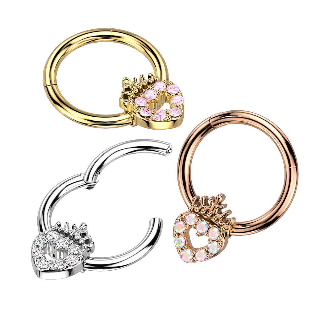 Piercing nez de luxe en acier chirurgical poli miroir et cristaux de zircon