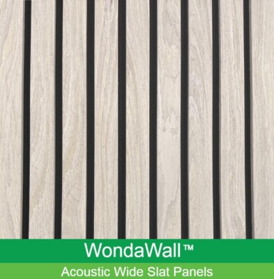 Hellgrau Eiche auf Schwarz Akustik Breit Lamelle Wandplatte 2400 mm x 600 mm Modern
